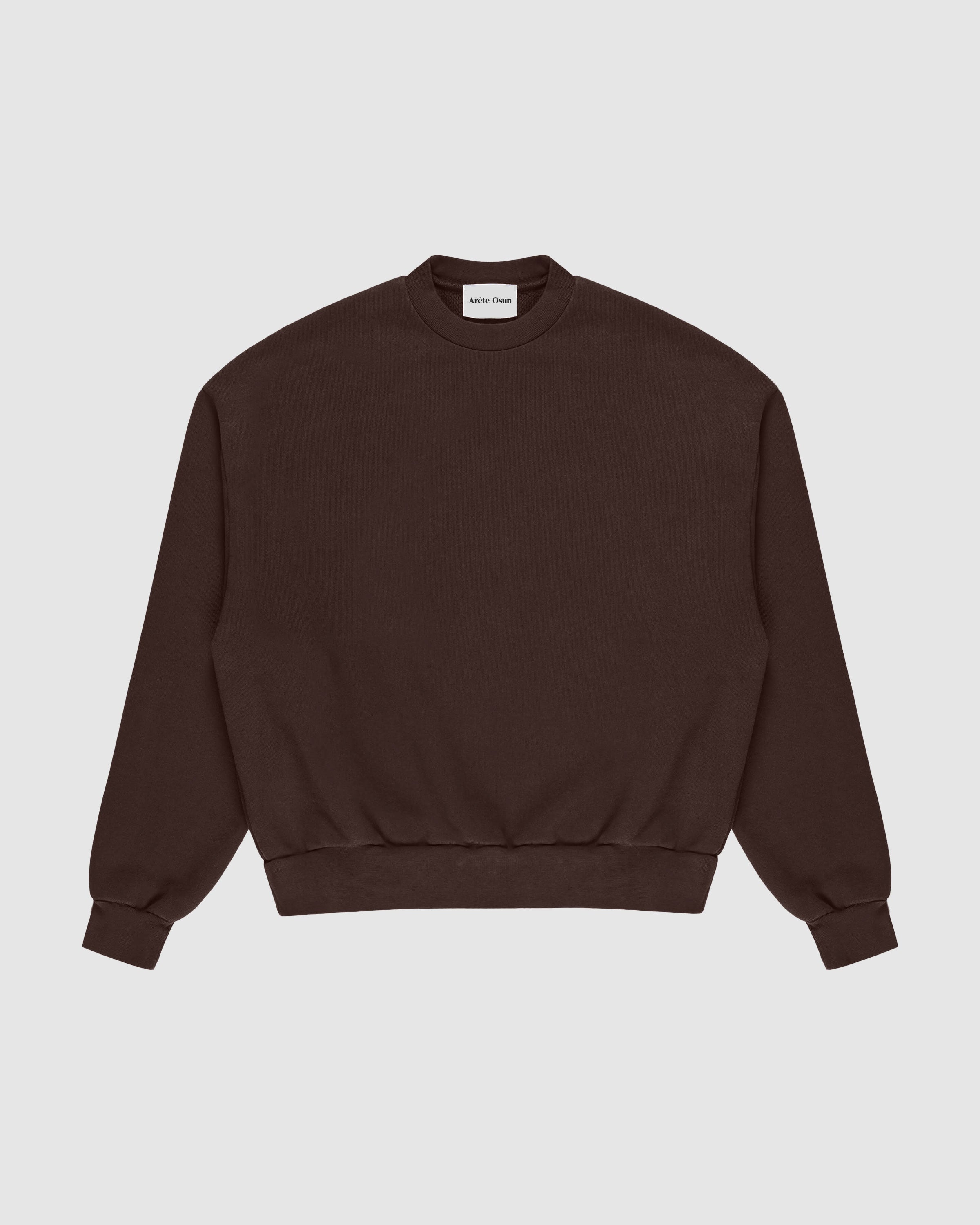 Frame Sweatshirt in Brown – Oversized Luxury Jumper with dropped shoulders and heavyweight drape by Arête Osun