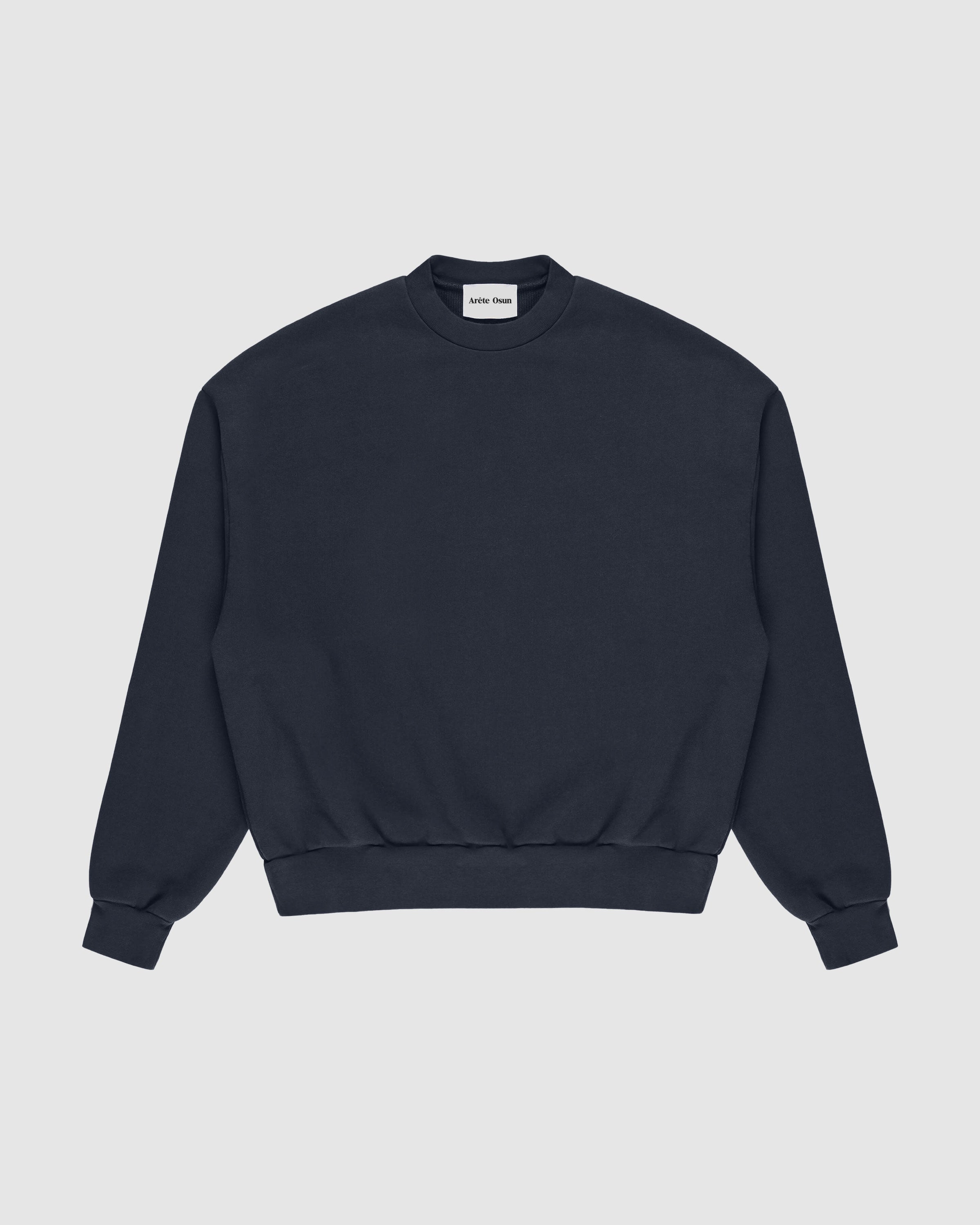 Frame Sweatshirt in Navy – Oversized Luxury Jumper with dropped shoulders and heavyweight drape by Arête Osun